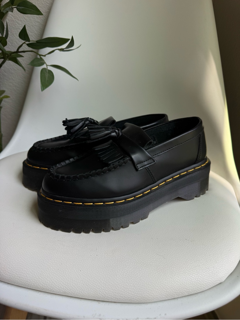 Dr. Martens Adrian Quad Tassel Platform Loafers Women 6 Black Leather Grunge